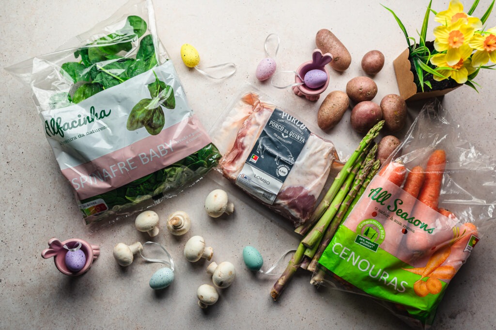 Lombo de porco recheado com puré de batata e cenoura